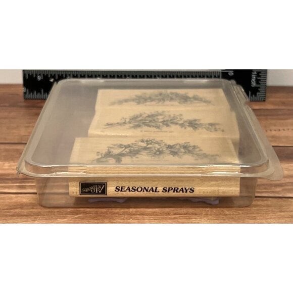 2000 STAMPIN' UP! SEASONAL SPRAYS Wood Mounted Rubber Stamp set of 3 HOLLY BERRY - Picture 4 of 5